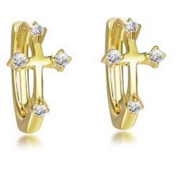 New Sterling silver 14k plated cubic zirconia cross earrings - Picture 1 of 5